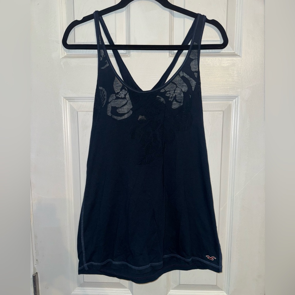 Sexy, Y2K Hollister Sheer Crossback Dark Blue Tank Top size L